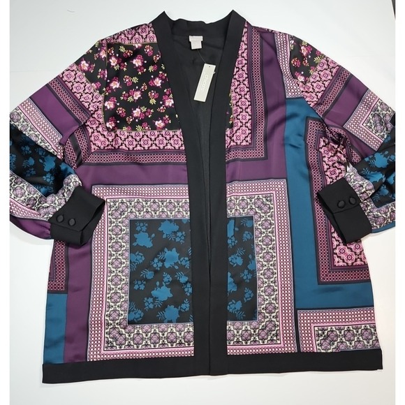 Chico's Sweaters - Chicos‎ Womens Patchwork Open Front Multicolor Cardigan Size 4 (XXL) NWT